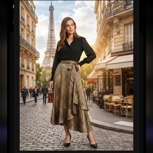 New WITH THE TAGS French Tiered SKIRT XS🍁 Silk Like! Polyester